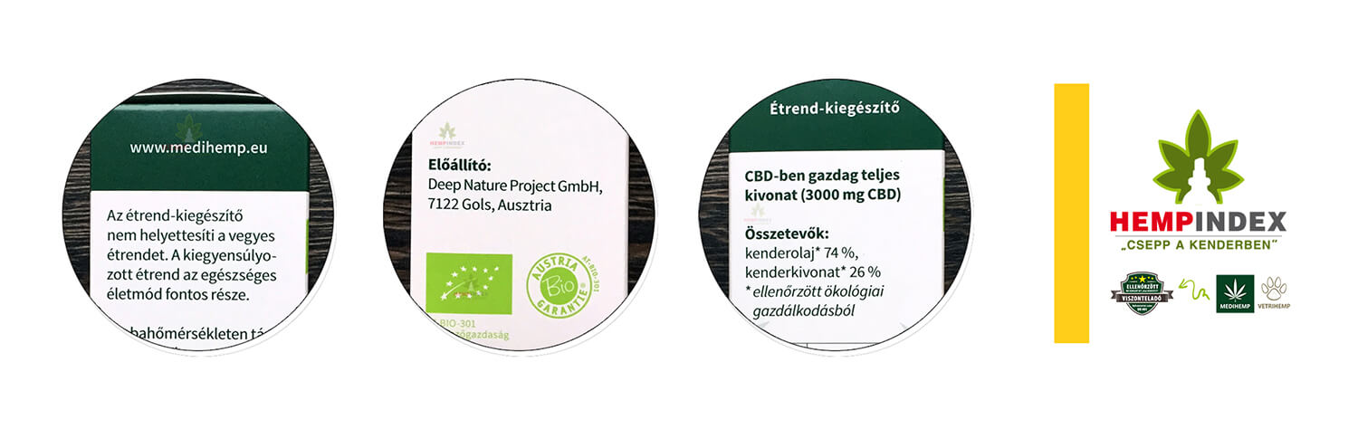 Százalék, adatok, számok, feliratok: mi-micsoda a Medihemp CBD olajok dobozán?